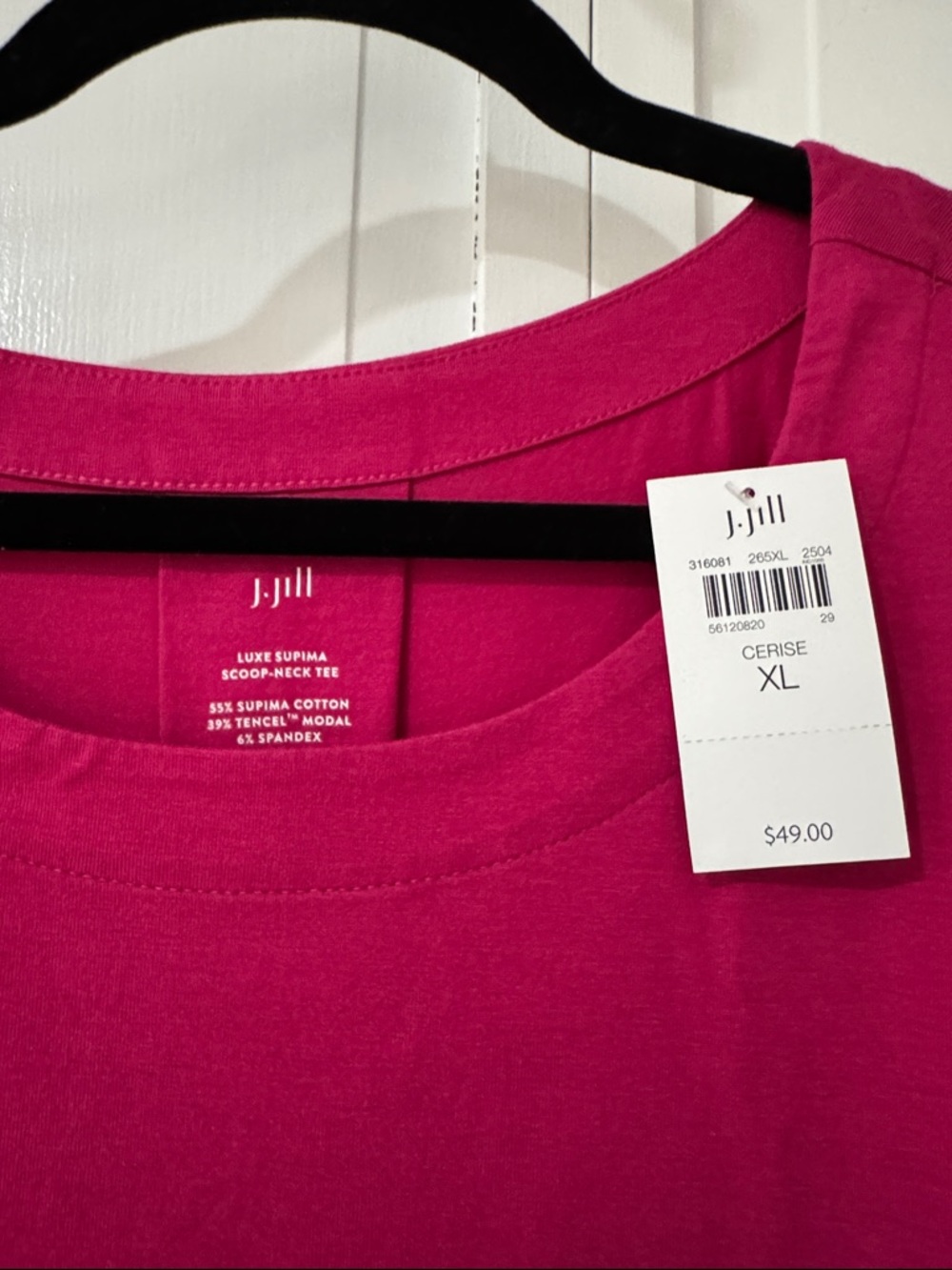 J. Jill Scoop Neck Short Sleeve Tee in Fuchsia Pink - Picture 2 of 4